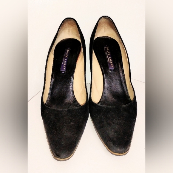 RALPH LAUREN PURPLE LABEL BLACK SUEDE HEELS - Picture 4 of 8